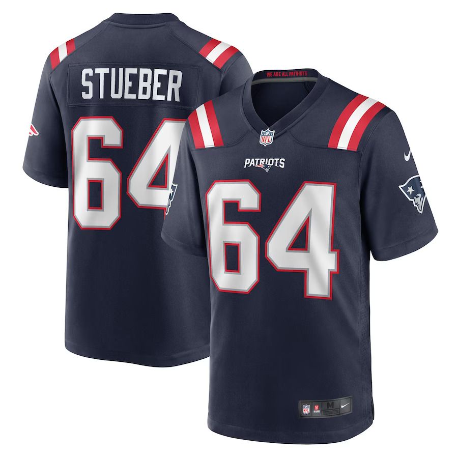 Men New England Patriots #64 Andrew Stueber Nike Navy Game Player NFL Jersey
